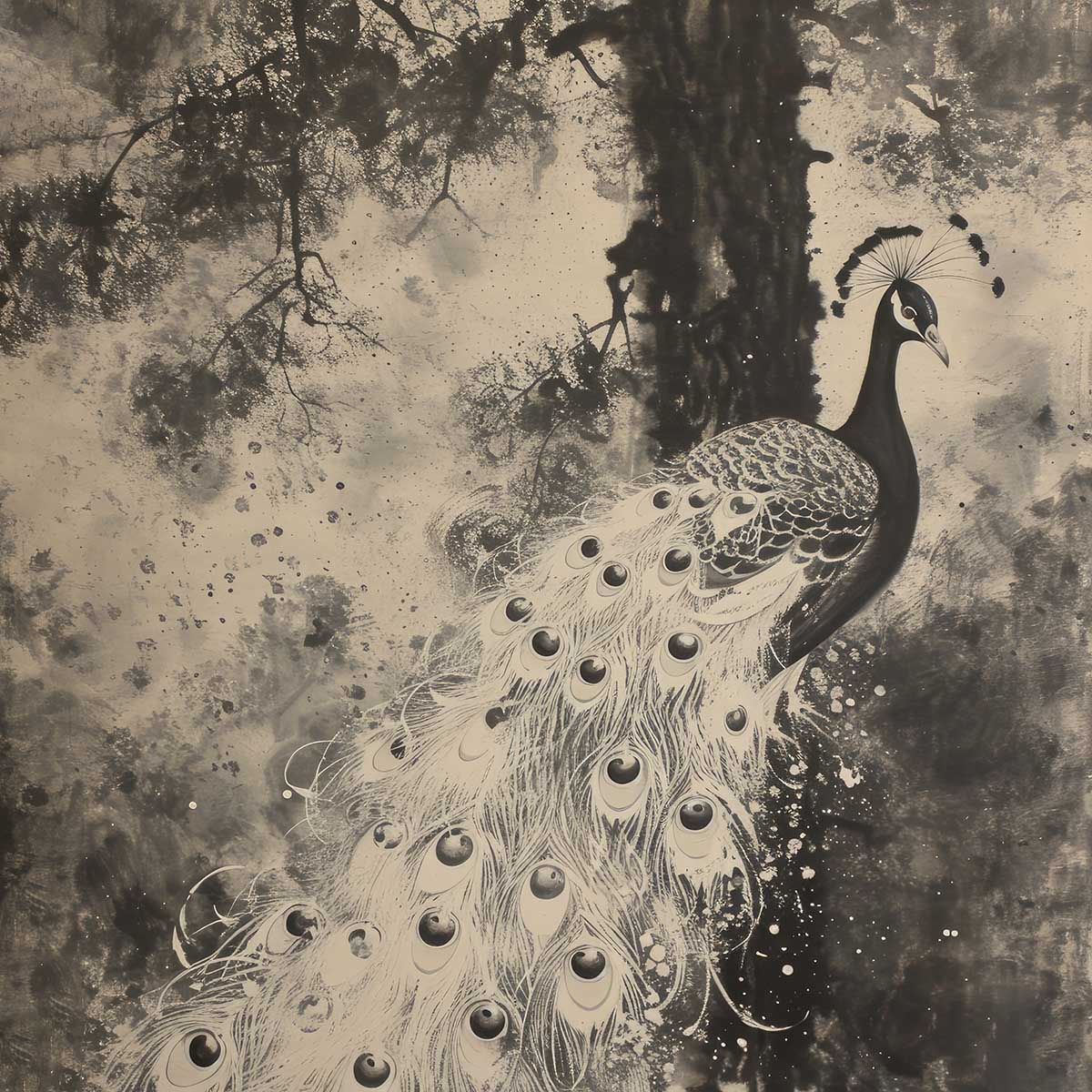 縁起物 孔雀 クジャク 正方形ポスター 豪華 絵画風 掛け軸風 浮世絵 金運 開運 グッズ 魔除け 鬼門 風水 幸せ 幸福 金 ゴールド 福 四角 デザイン ポスター スクエア インテリア デザイン プリント お洒落 かっこいい【sq-poster-1425】｜ファッションポスターEFPI