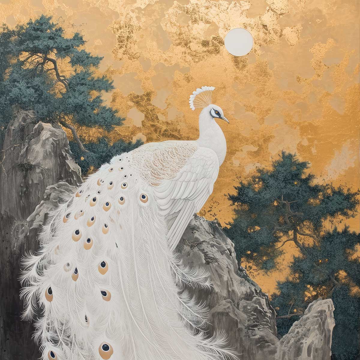 縁起物 孔雀 クジャク 正方形ポスター 豪華 絵画風 掛け軸風 浮世絵 金運 開運 グッズ 魔除け 鬼門 風水 幸せ 幸福 金 ゴールド 福 四角 デザイン ポスター スクエア インテリア デザイン プリント お洒落 かっこいい【sq-poster-1439】｜ファッションポスターEFPI