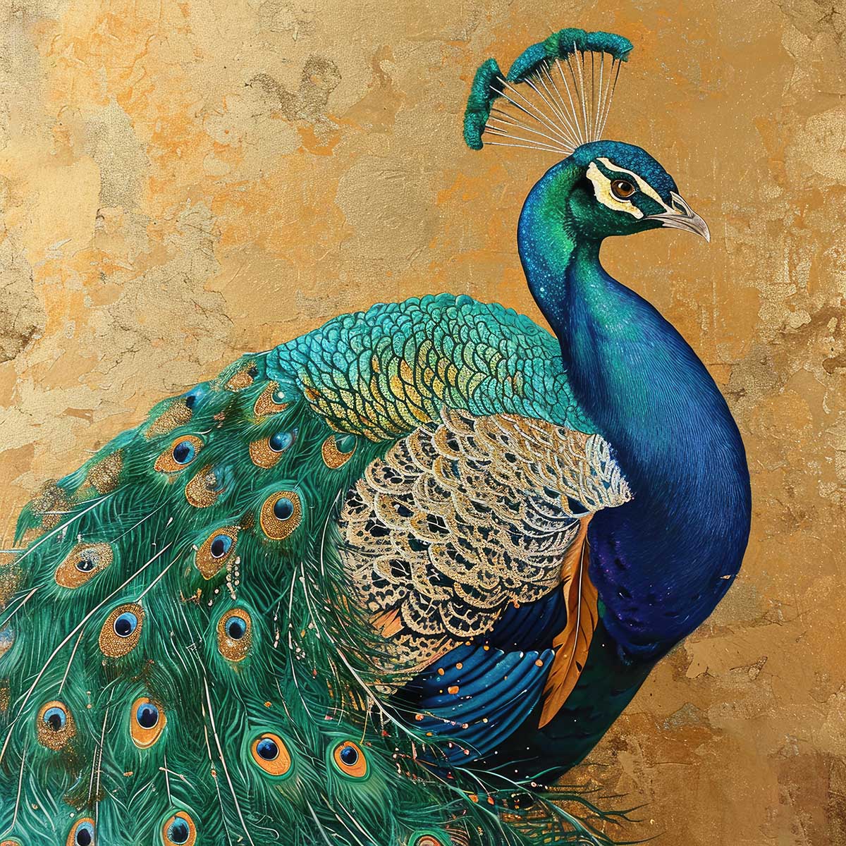 縁起物 孔雀 クジャク 正方形ポスター 豪華 絵画風 掛け軸風 浮世絵 金運 開運 グッズ 魔除け 鬼門 風水 幸せ 幸福 金 ゴールド 福 四角 デザイン ポスター スクエア インテリア デザイン プリント お洒落 かっこいい【sq-poster-1446】