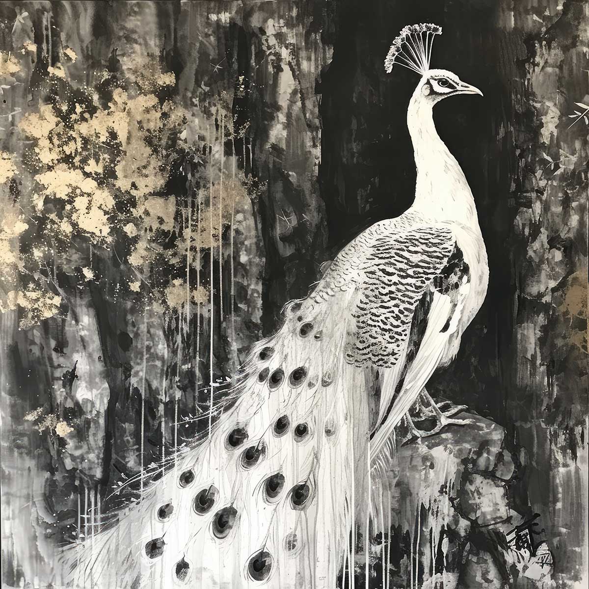 縁起物 孔雀 クジャク 正方形ポスター 豪華 絵画風 掛け軸風 浮世絵 金運 開運 グッズ 魔除け 鬼門 風水 幸せ 幸福 金 ゴールド 福 四角 デザイン ポスター スクエア インテリア デザイン プリント お洒落 かっこいい【sq-poster-1447】｜ファッションポスターEFPI
