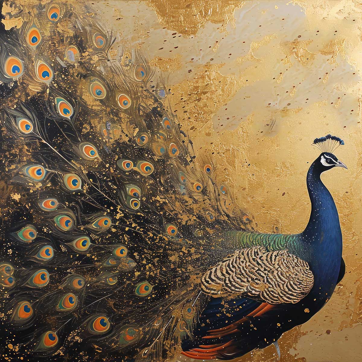 縁起物 孔雀 クジャク 正方形ポスター 豪華 絵画風 掛け軸風 浮世絵 金運 開運 グッズ 魔除け 鬼門 風水 幸せ 幸福 金 ゴールド 福 四角 デザイン ポスター スクエア インテリア デザイン プリント お洒落 かっこいい【sq-poster-1458】|ファッションポスターEFPI
