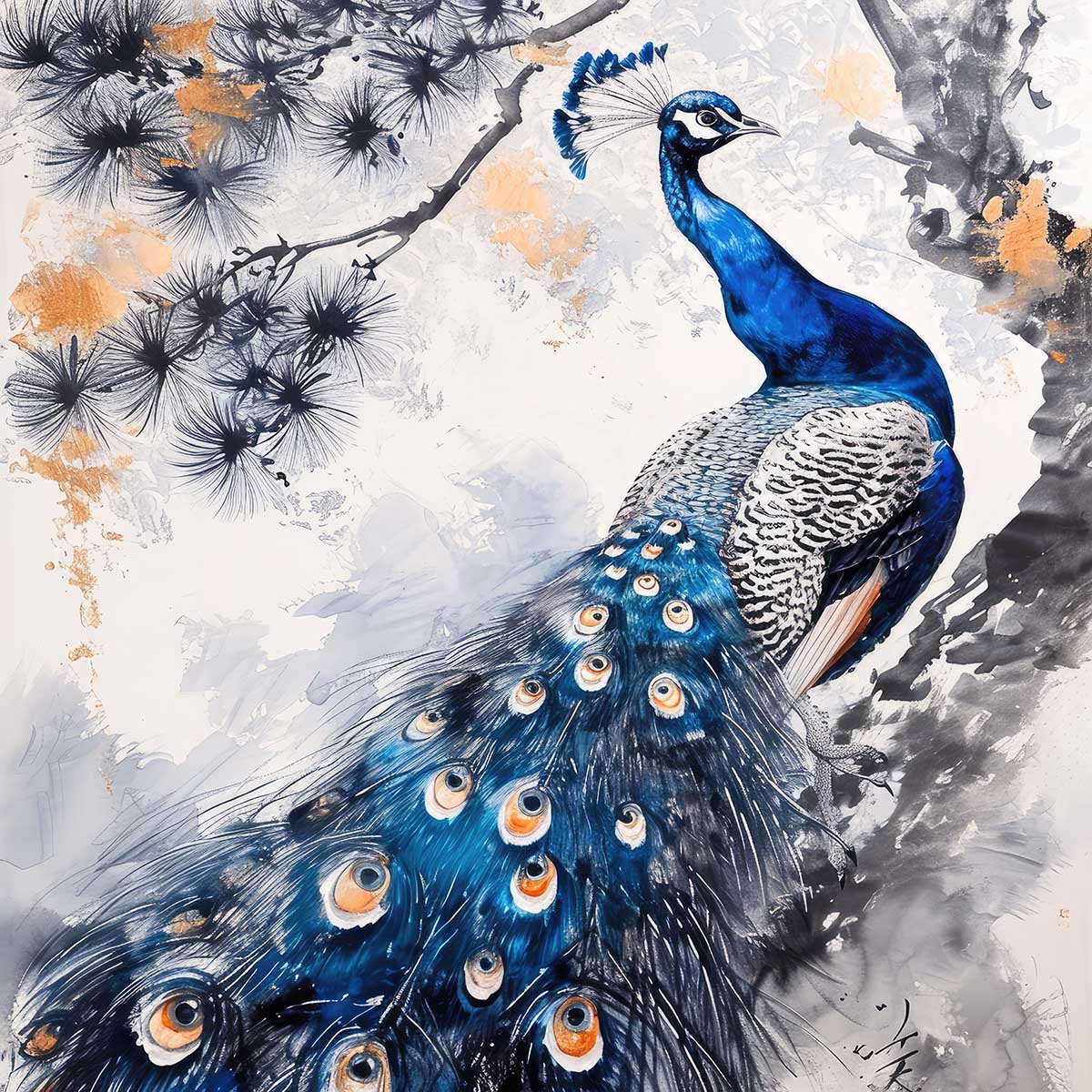 縁起物 孔雀 クジャク 正方形ポスター 豪華 絵画風 掛け軸風 浮世絵 金運 開運 グッズ 魔除け 鬼門 風水 幸せ 幸福 金 ゴールド 福 四角 デザイン ポスター スクエア インテリア デザイン プリント お洒落 かっこいい【sq-poster-1466】|ファッションポスターEFPI