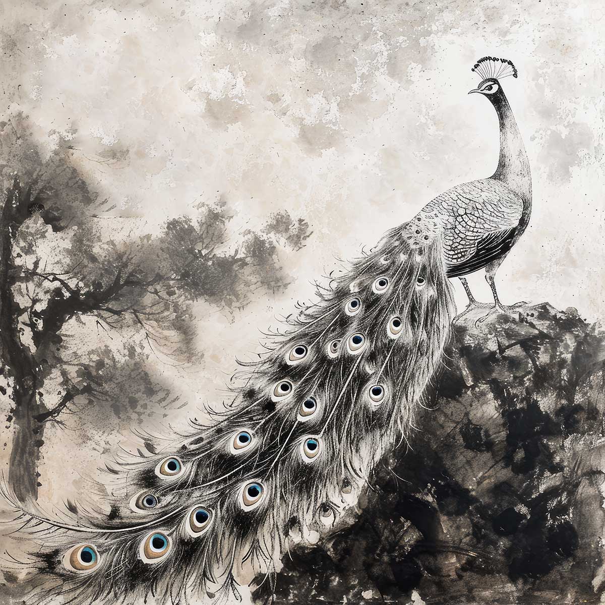 縁起物 孔雀 クジャク 正方形ポスター 豪華 絵画風 掛け軸風 浮世絵 金運 開運 グッズ 魔除け 鬼門 風水 幸せ 幸福 金 ゴールド 福 四角 デザイン ポスター スクエア インテリア デザイン プリント お洒落 かっこいい【sq-poster-1468】|ファッションポスターEFPI