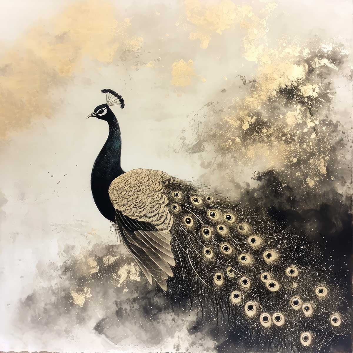縁起物 孔雀 クジャク 正方形ポスター 豪華 絵画風 掛け軸風 浮世絵 金運 開運 グッズ 魔除け 鬼門 風水 幸せ 幸福 金 ゴールド 福 四角 デザイン ポスター スクエア インテリア デザイン プリント お洒落 かっこいい【sq-poster-1469】