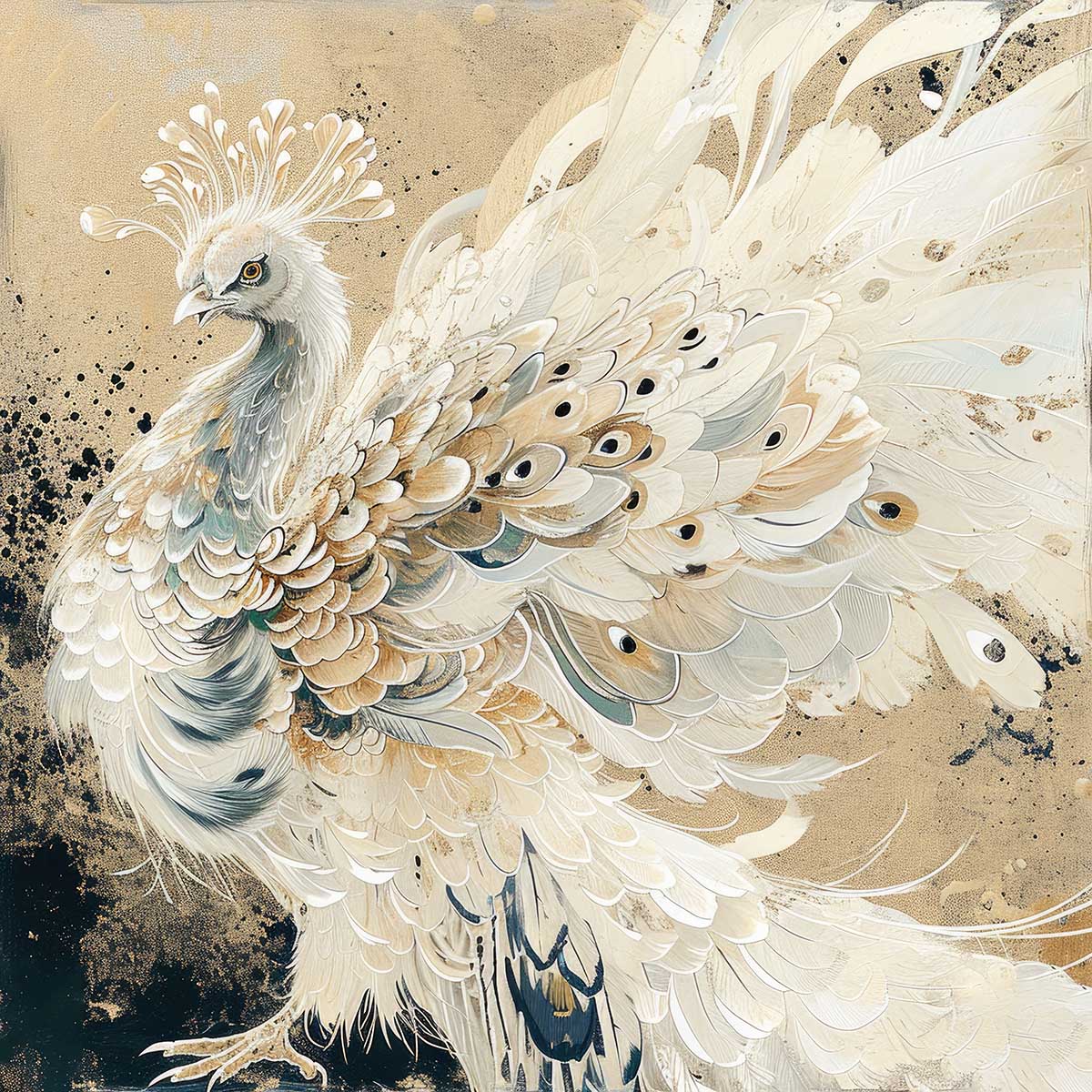 縁起物 孔雀 クジャク 正方形ポスター 豪華 絵画風 掛け軸風 浮世絵 金運 開運 グッズ 魔除け 鬼門 風水 幸せ 幸福 金 ゴールド 福 四角 デザイン ポスター スクエア インテリア デザイン プリント お洒落 かっこいい【sq-poster-1481】｜ファッションポスターEFPI