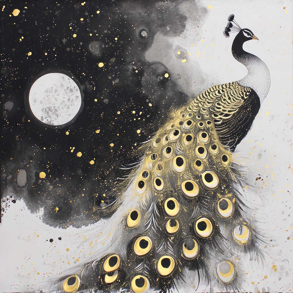 縁起物 孔雀 クジャク 正方形ポスター 豪華 絵画風 掛け軸風 浮世絵 金運 開運 グッズ 魔除け 鬼門 風水 幸せ 幸福 金 ゴールド 福 四角 デザイン ポスター スクエア インテリア デザイン プリント お洒落 かっこいい【sq-poster-1499】