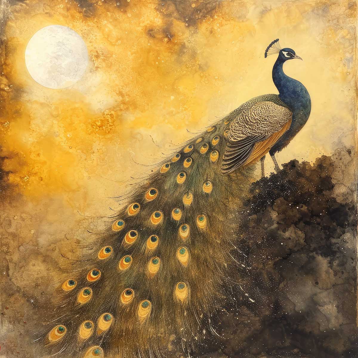 縁起物 孔雀 クジャク 正方形ポスター 豪華 絵画風 掛け軸風 浮世絵 金運 開運 グッズ 魔除け 鬼門 風水 幸せ 幸福 金 ゴールド 福 四角 デザイン ポスター スクエア インテリア デザイン プリント お洒落 かっこいい【sq-poster-1501】