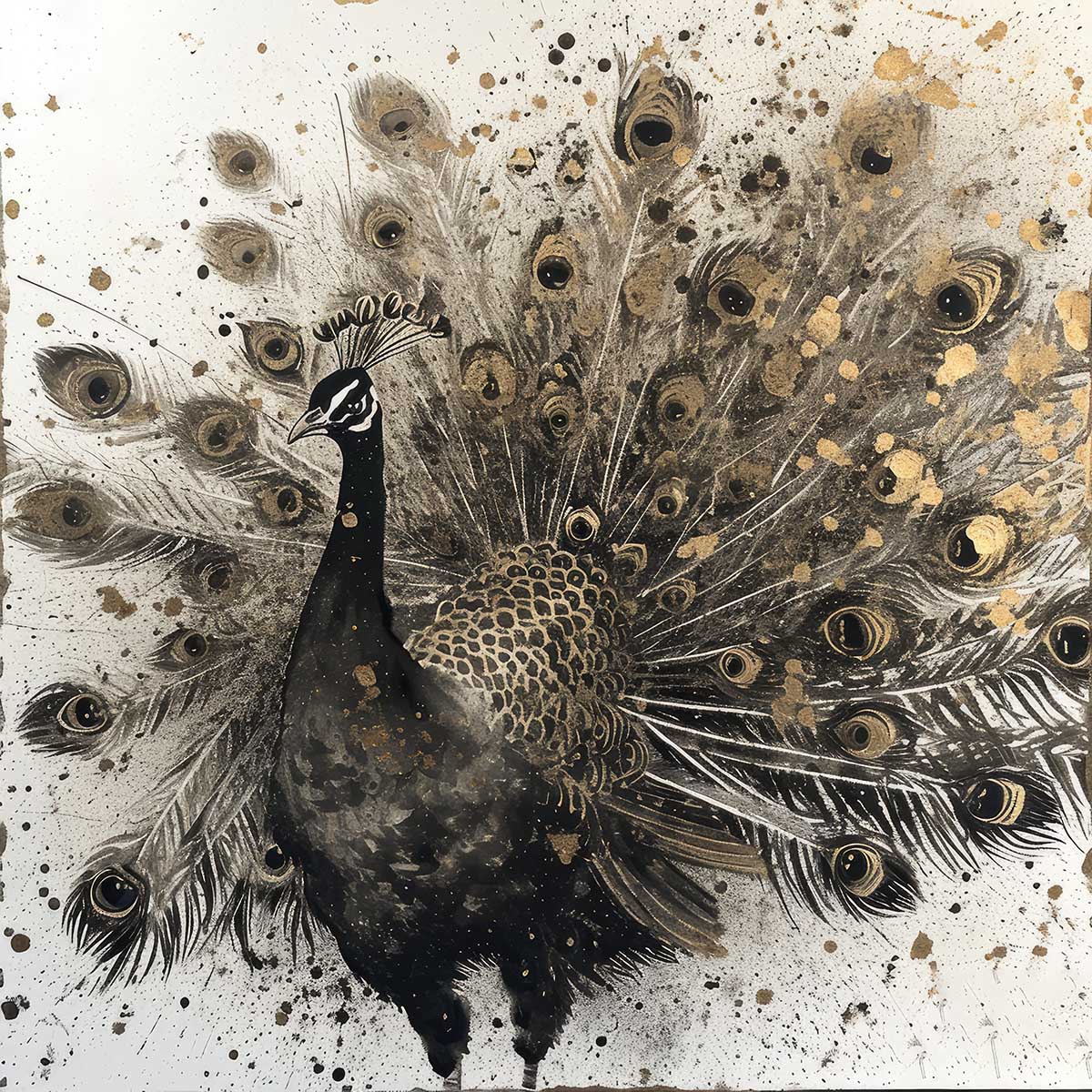 縁起物 孔雀 クジャク 正方形ポスター 豪華 絵画風 掛け軸風 浮世絵 金運 開運 グッズ 魔除け 鬼門 風水 幸せ 幸福 金 ゴールド 福 四角 デザイン ポスター スクエア インテリア デザイン プリント お洒落 かっこいい【sq-poster-1502】｜ファッションポスターEFPI