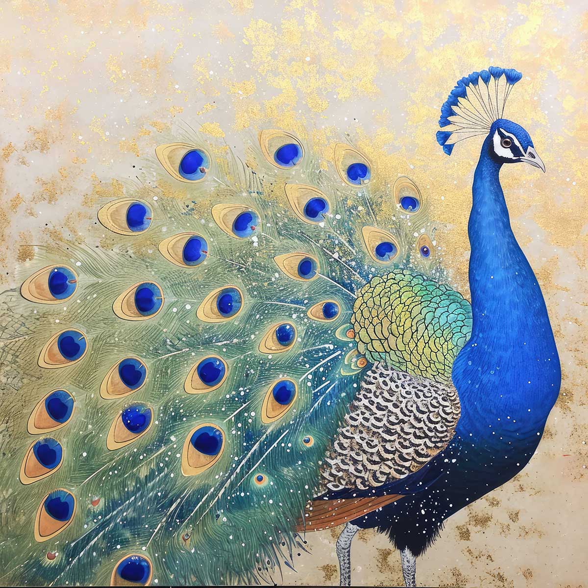 縁起物 孔雀 クジャク 正方形ポスター 豪華 絵画風 掛け軸風 浮世絵 金運 開運 グッズ 魔除け 鬼門 風水 幸せ 幸福 金 ゴールド 福 四角 デザイン ポスター スクエア インテリア デザイン プリント お洒落 かっこいい【sq-poster-1505】｜ファッションポスターEFPI