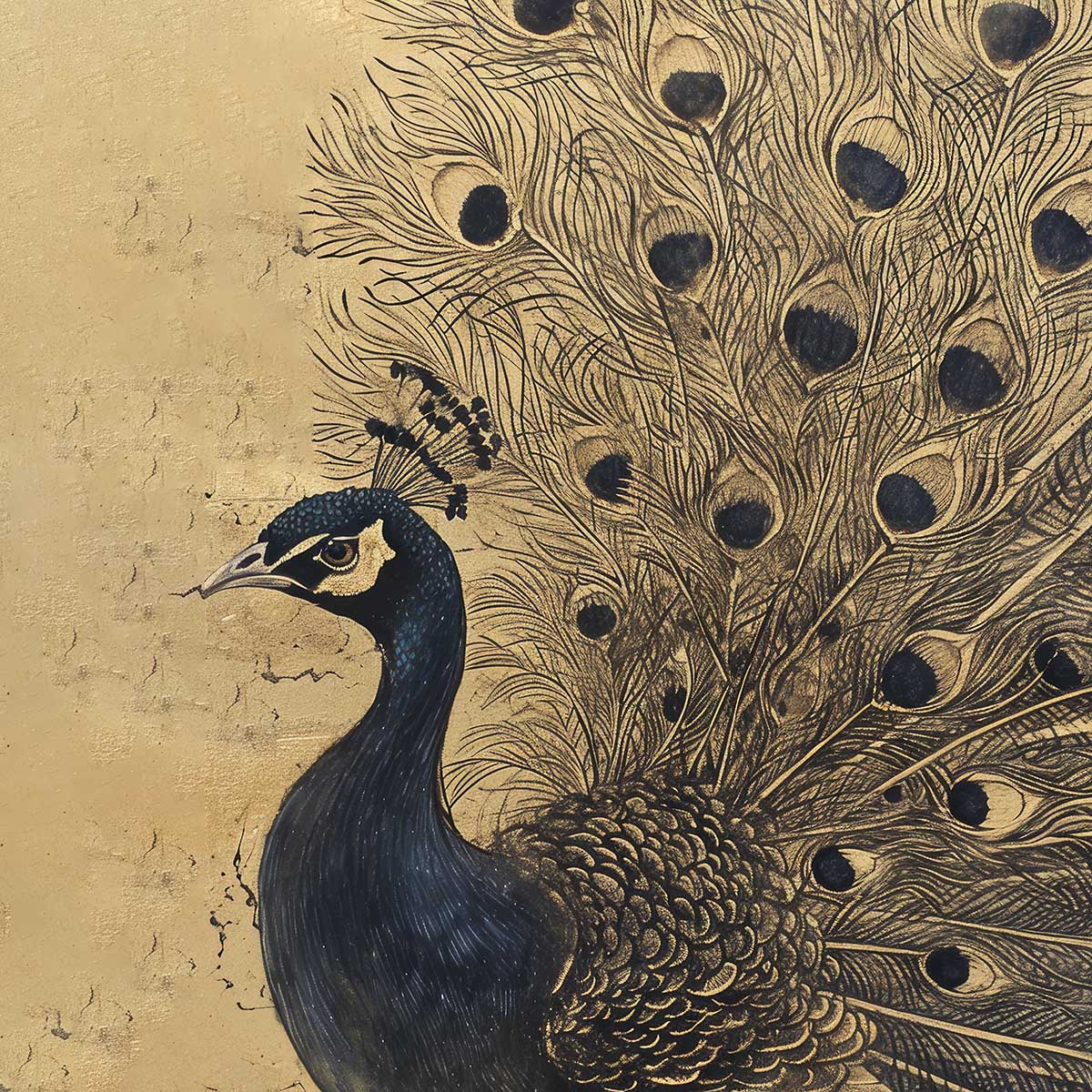 縁起物 孔雀 クジャク 正方形ポスター 豪華 絵画風 掛け軸風 浮世絵 金運 開運 グッズ 魔除け 鬼門 風水 幸せ 幸福 金 ゴールド 福 四角 デザイン ポスター スクエア インテリア デザイン プリント お洒落 かっこいい【sq-poster-1518】