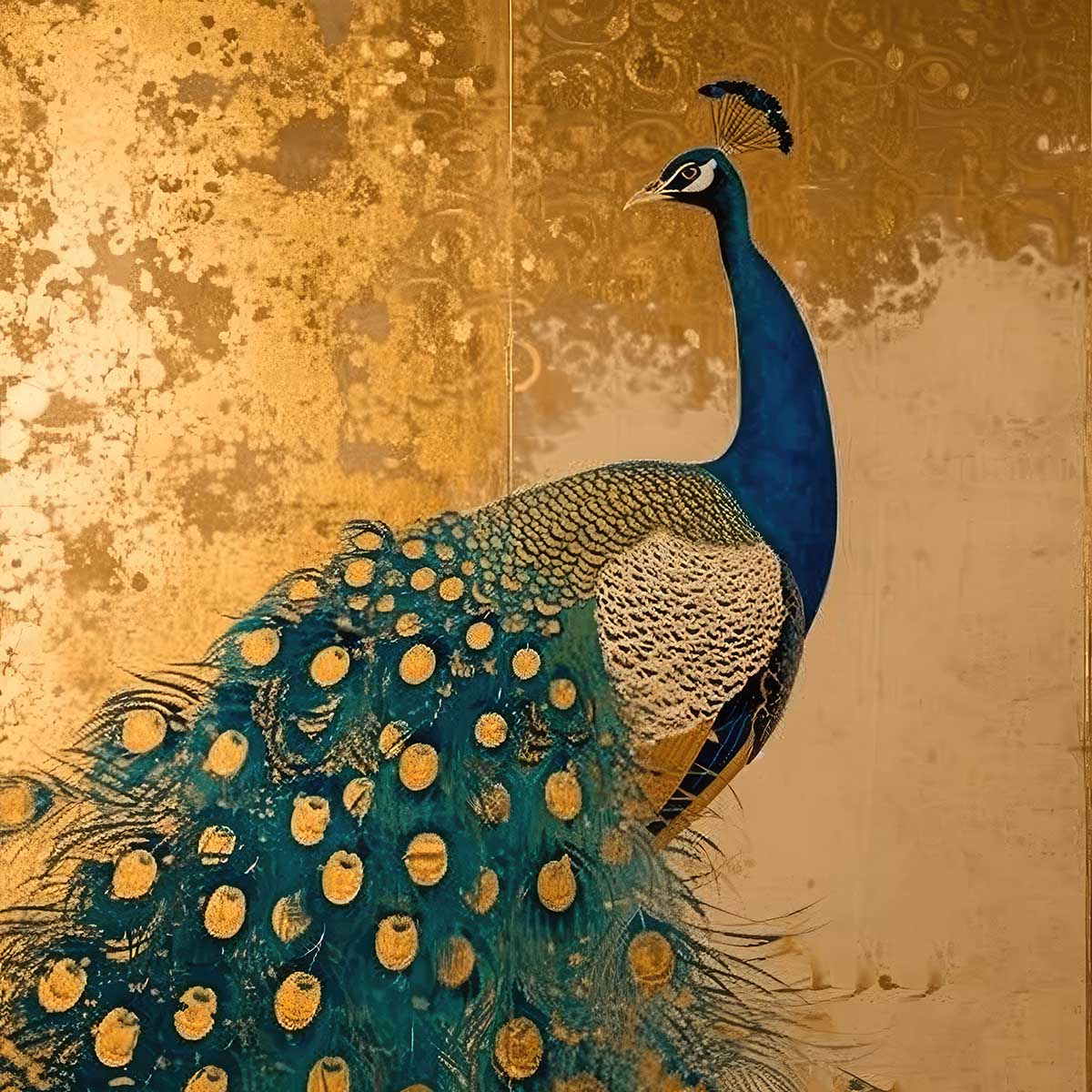 縁起物 孔雀 クジャク 正方形ポスター 豪華 絵画風 掛け軸風 浮世絵 金運 開運 グッズ 魔除け 鬼門 風水 幸せ 幸福 金 ゴールド 福 四角 デザイン ポスター スクエア インテリア デザイン プリント お洒落 かっこいい【sq-poster-1524】