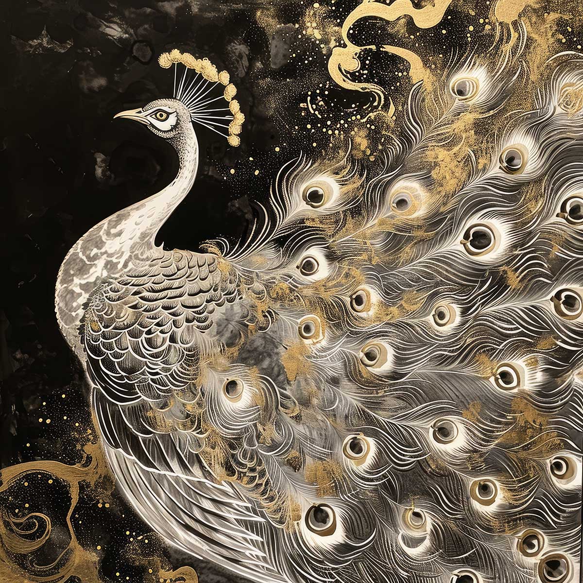 縁起物 孔雀 クジャク 正方形ポスター 豪華 絵画風 掛け軸風 浮世絵 金運 開運 グッズ 魔除け 鬼門 風水 幸せ 幸福 金 ゴールド 福 四角 デザイン ポスター スクエア インテリア デザイン プリント お洒落 かっこいい【sq-poster-1527】|ファッションポスターEFPI