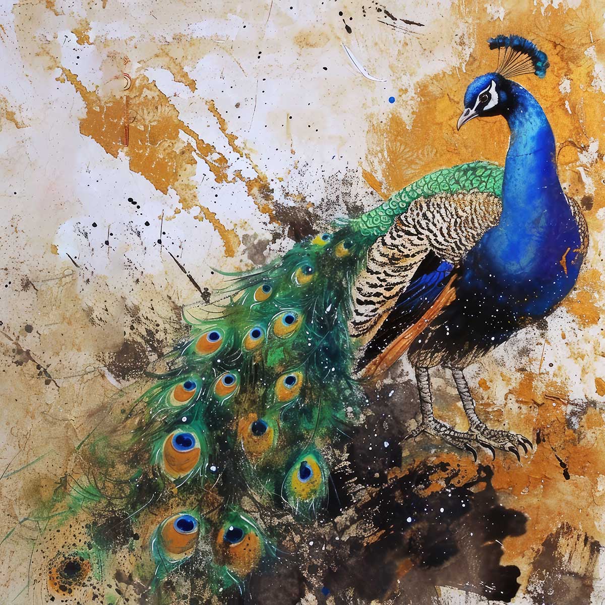 縁起物 孔雀 クジャク 正方形ポスター 豪華 絵画風 掛け軸風 浮世絵 金運 開運 グッズ 魔除け 鬼門 風水 幸せ 幸福 金 ゴールド 福 四角 デザイン ポスター スクエア インテリア デザイン プリント お洒落 かっこいい【sq-poster-1532】｜ファッションポスターEFPI
