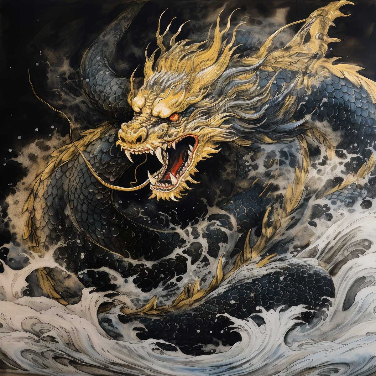 金運 龍 ドラゴン 正方形ポスター ゴールド 竜 風水 魔除け 竜神 グッズ アイテム 四角 デザイン ポスター スクエア ５センチ刻みでサイズ豊富 インテリア デザイン プリント 絵画 オフィス 住宅 店舗 お洒落 かっこいい【sq-poster-537】