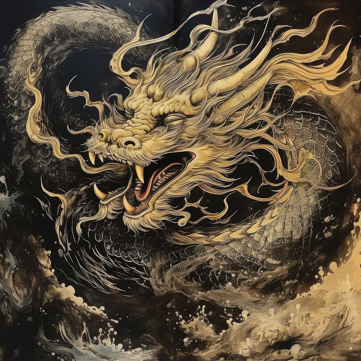 金運 龍 ドラゴン 正方形ポスター ゴールド 竜 風水 魔除け 竜神 グッズ アイテム 四角 デザイン ポスター スクエア ５センチ刻みでサイズ豊富 インテリア デザイン プリント 絵画 オフィス 住宅 店舗 お洒落 かっこいい【sq-poster-541】