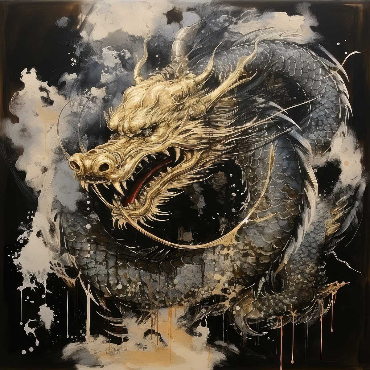 金運 龍 ドラゴン 正方形ポスター ゴールド 竜 風水 魔除け 竜神 グッズ アイテム 四角 デザイン ポスター スクエア ５センチ刻みでサイズ豊富 インテリア デザイン プリント 絵画 オフィス 住宅 店舗 お洒落 かっこいい【sq-poster-567】