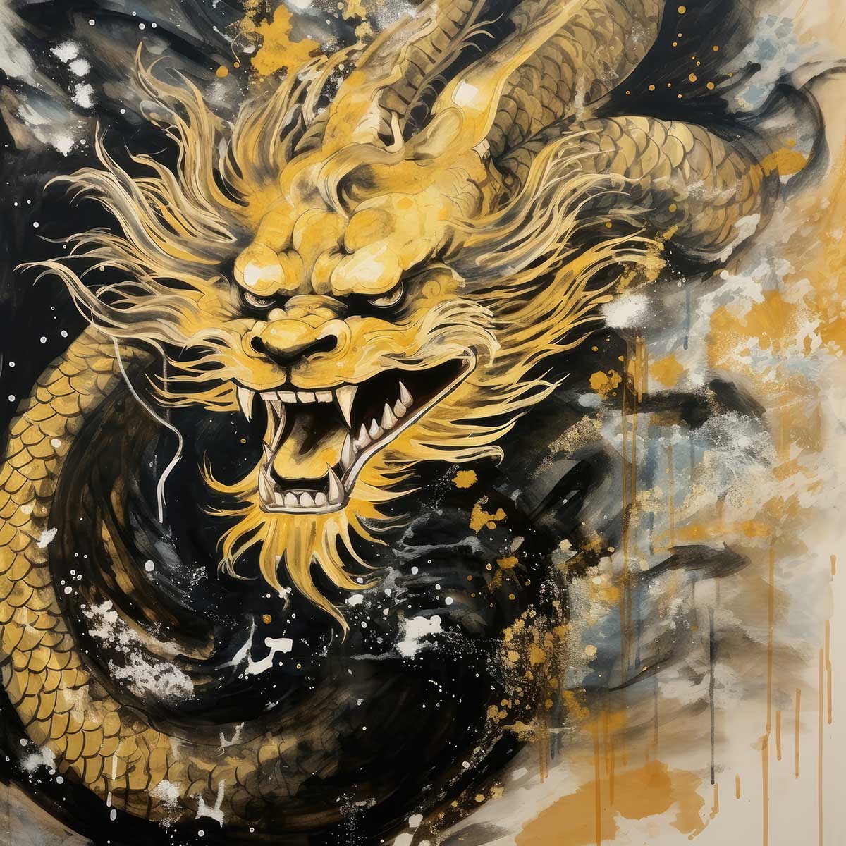 金運 龍 ドラゴン 正方形ポスター ゴールド 竜 風水 魔除け 竜神 グッズ アイテム 四角 デザイン ポスター スクエア 5センチ刻みでサイズ豊富 インテリア デザイン プリント 絵画 オフィス 住宅 店舗 お洒落 かっこいい【sq-poster-571】|ファッションポスターEFPI