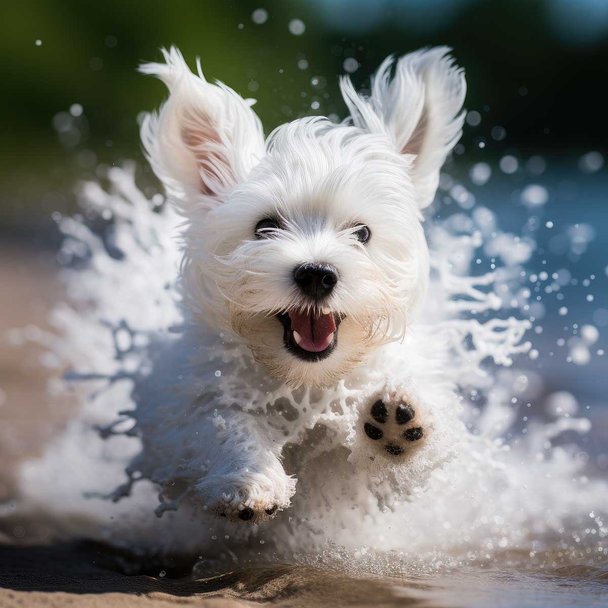 ウェスト・ハイランド・ホワイト・テリア 犬 ドッグ 動物 波 サーフ ビーチ 走る ペット 夏 正方形ポスター 四角 デザイン ポスター スクエア ５センチ刻みでサイズ豊富 インテリア デザイン プリント 絵画 オフィス 住宅 店舗 お洒落 かっこいい【sq-poster-643】