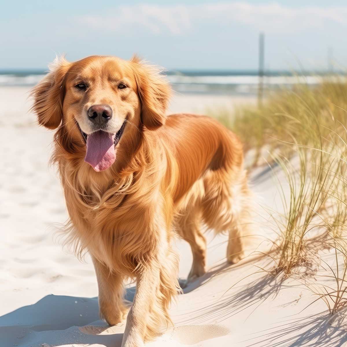 ゴールデンレトリバー 犬 ドッグ 動物 波 サーフ ビーチ 走る ペット 夏 正方形ポスター 四角 デザイン ポスター スクエア ５センチ刻みでサイズ豊富 インテリア デザイン プリント 絵画 オフィス 住宅 店舗 お洒落 かっこいい【sq-poster-652】｜ファッションポスターEFPI