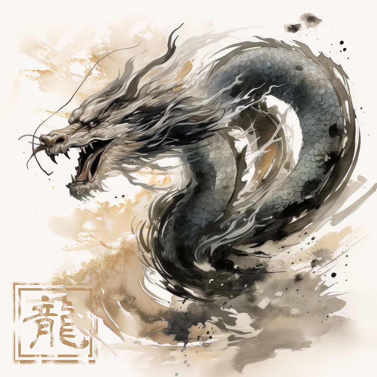 ドラゴン 辰年 龍 画 竜 竜神 正方形ポスター 干支 2024 縁起物 グッズ アイテム 竜神様 神龍 金運 幸福 四角 デザイン ポスター スクエア ５センチ刻みでサイズ豊富 インテリア デザイン プリント 絵画 オフィス 住宅 店舗 お洒落 かっこいい【sq-poster-683】｜ファッションポスターEFPI
