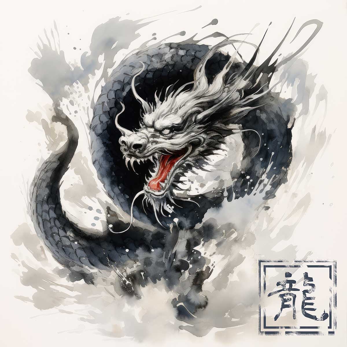 ドラゴン 辰年 龍 画 竜 竜神 正方形ポスター 干支 2024 縁起物 グッズ アイテム 竜神様 神龍 金運 幸福 四角 デザイン ポスター スクエア 5センチ刻みでサイズ豊富 インテリア デザイン プリント 絵画 オフィス 住宅 店舗 お洒落 かっこいい【sq-poster-689】
