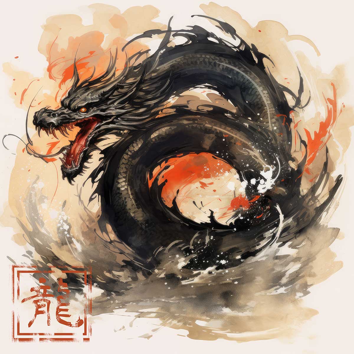 ドラゴン 辰年 龍 画 竜 竜神 正方形ポスター 干支 2024 縁起物 グッズ アイテム 竜神様 神龍 金運 幸福 四角 デザイン ポスター スクエア ５センチ刻みでサイズ豊富 インテリア デザイン プリント 絵画 オフィス 住宅 店舗 お洒落 かっこいい【sq-poster-699】