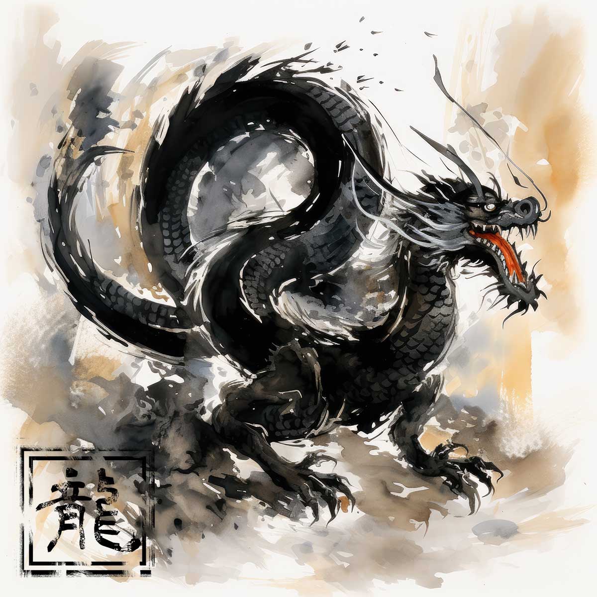 ドラゴン 辰年 龍 画 竜 竜神 正方形ポスター 干支 2024 縁起物 グッズ