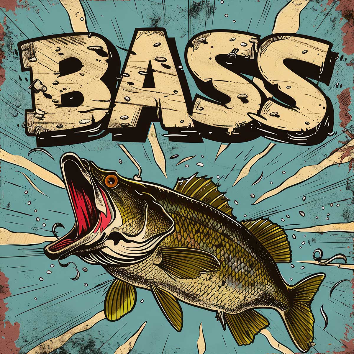 ブラックバス blackbass フィッシング 正方形ポスター ルアー 魚 釣り レトロ 趣味 水族館 動物 四角 デザイン ポスター スクエア インテリア デザイン プリント 絵画 オフィス 住宅 店舗 お洒落 かっこいい【sq-poster-1857】｜ファッションポスターEFPI