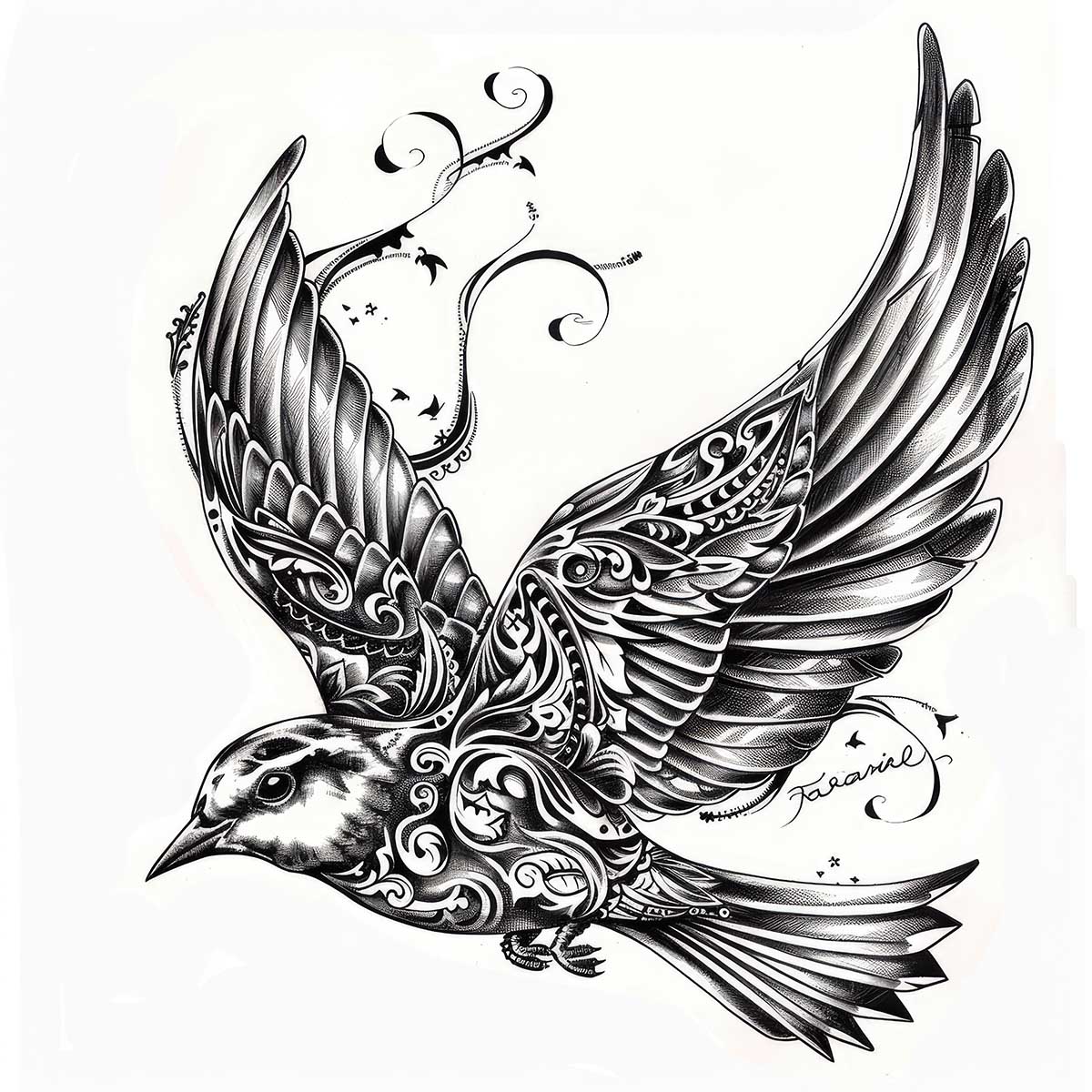 鳥 バード トライバル タトゥー 墨絵 白黒 モノクロ 版画 羽 フェザー 北欧 正方形ポスター 四角 デザイン ポスター スクエア インテリア デザイン プリント 店舗 お洒落 【sq-poster-2386】｜ファッションポスターEFPI