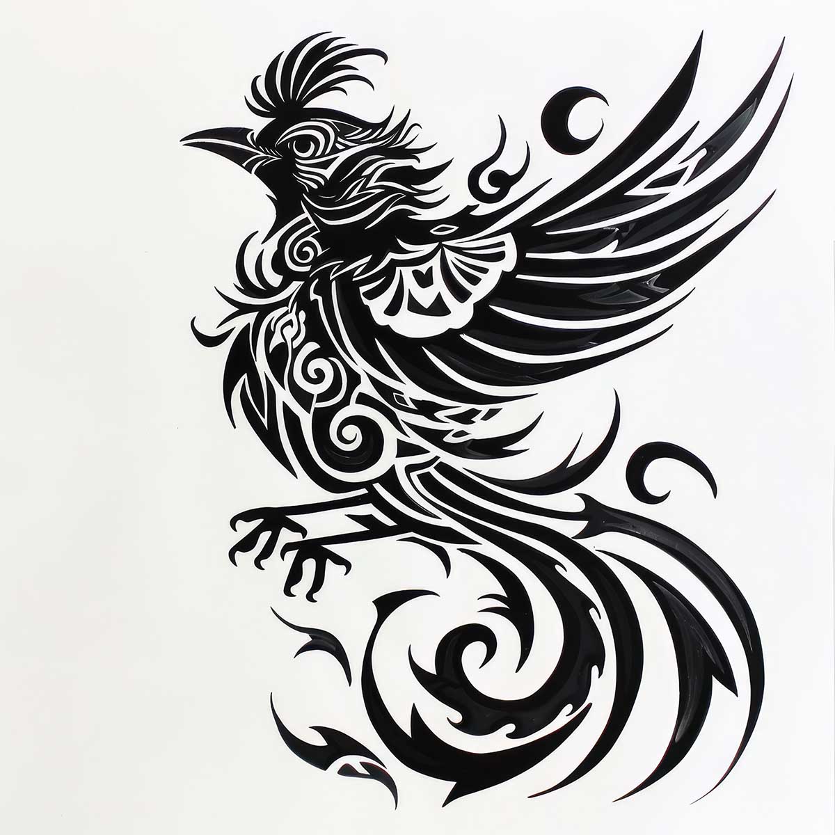 鳥 バード トライバル タトゥー 墨絵 白黒 モノクロ 版画 羽 フェザー 北欧 正方形ポスター 四角 デザイン ポスター スクエア インテリア デザイン プリント 店舗 お洒落 【sq-poster-2405】