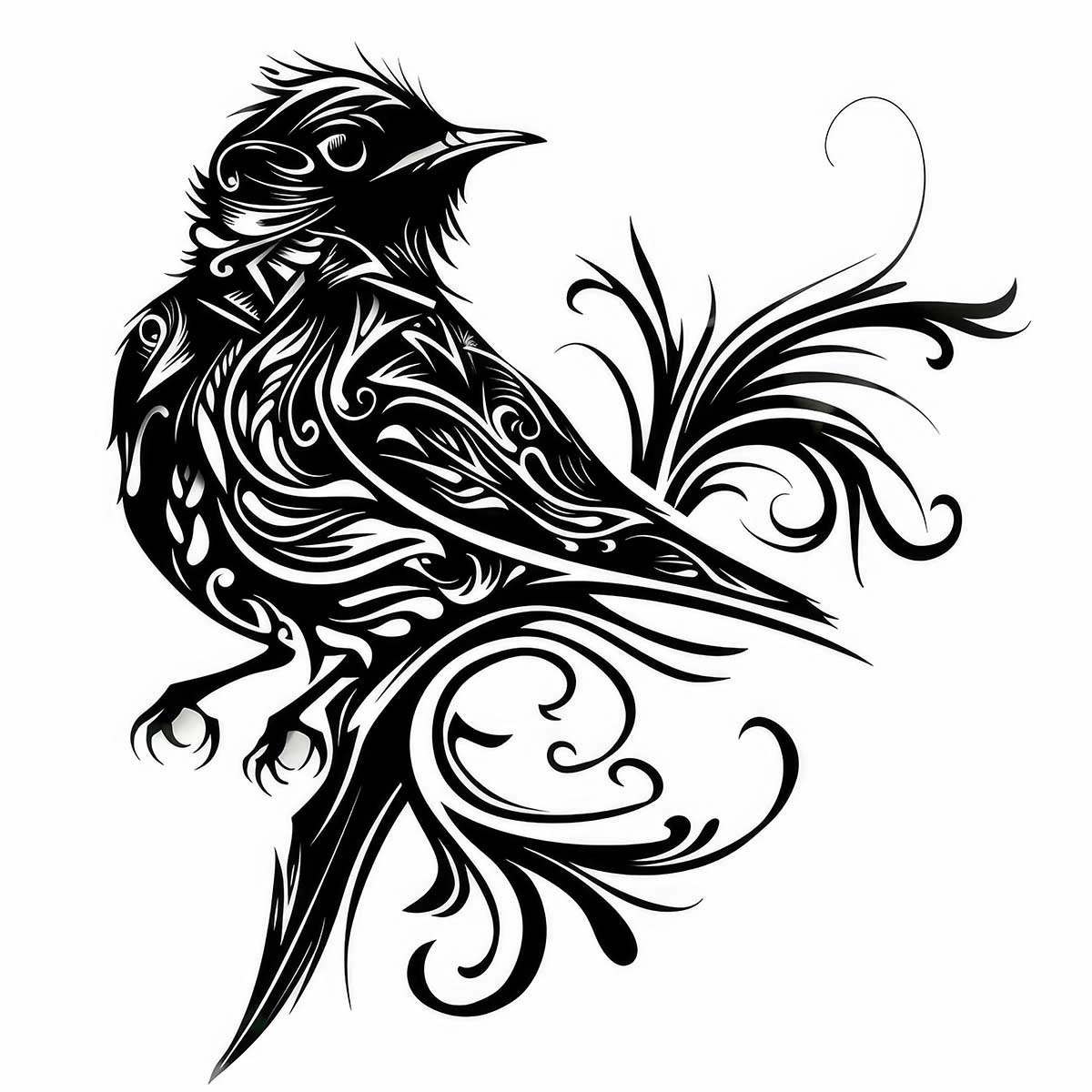 鳥 バード トライバル タトゥー 墨絵 白黒 モノクロ 版画 羽 フェザー 北欧 正方形ポスター 四角 デザイン ポスター スクエア インテリア デザイン プリント 店舗 お洒落 【sq-poster-2413】｜ファッションポスターEFPI 20,757円