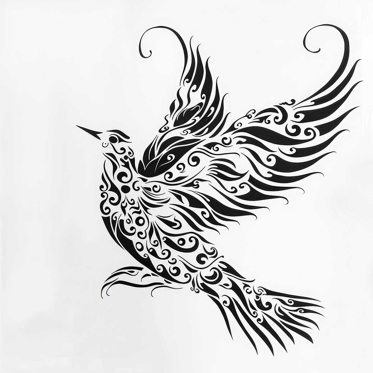 鳥 バード トライバル タトゥー 墨絵 白黒 モノクロ 版画 羽 フェザー 北欧 正方形ポスター 四角 デザイン ポスター スクエア インテリア デザイン プリント 店舗 お洒落 【sq-poster-2444】