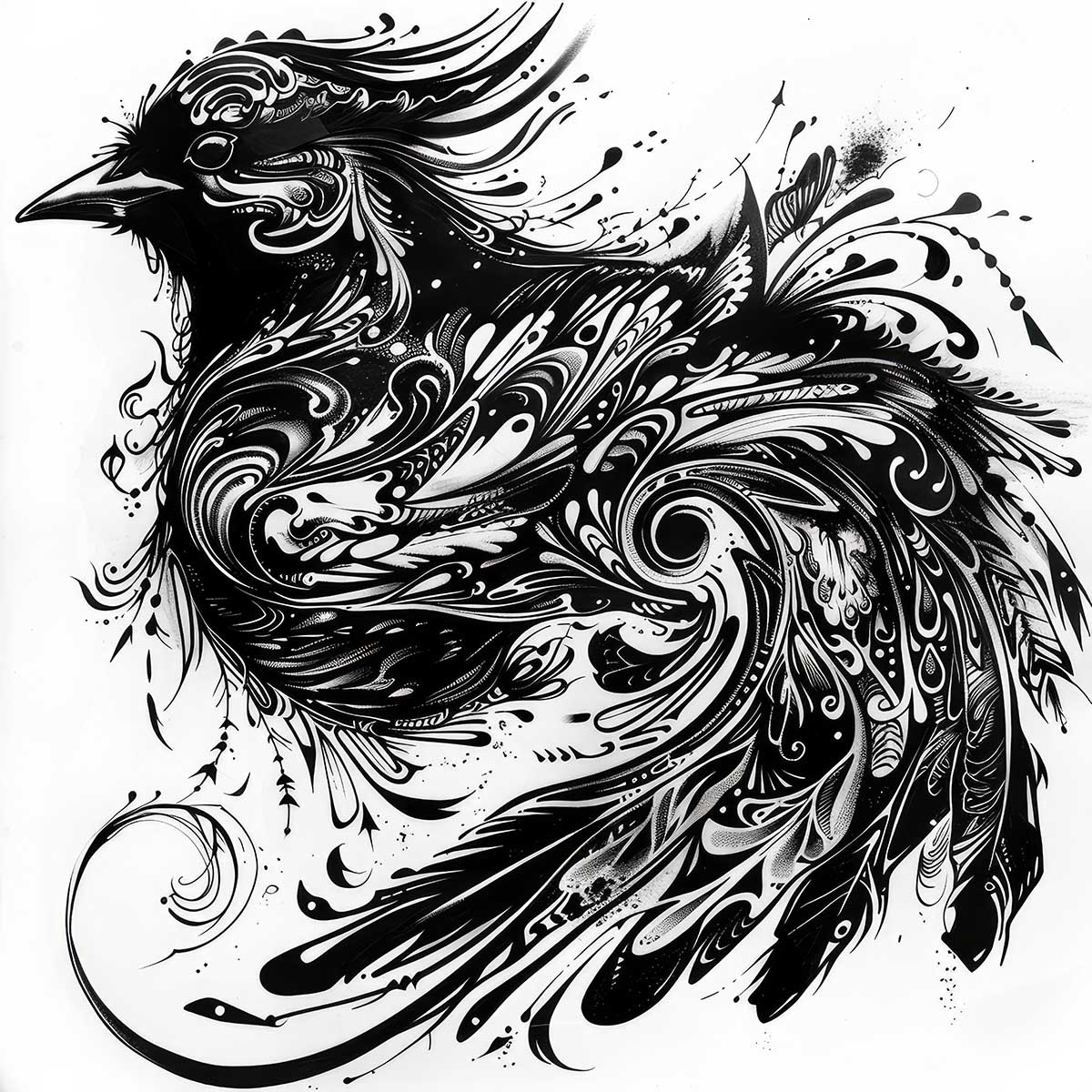 鳥 バード トライバル タトゥー 墨絵 白黒 モノクロ 版画 羽 フェザー 北欧 正方形ポスター 四角 デザイン ポスター スクエア インテリア デザイン プリント 店舗 お洒落 【sq-poster-2447】｜ファッションポスターEFPI