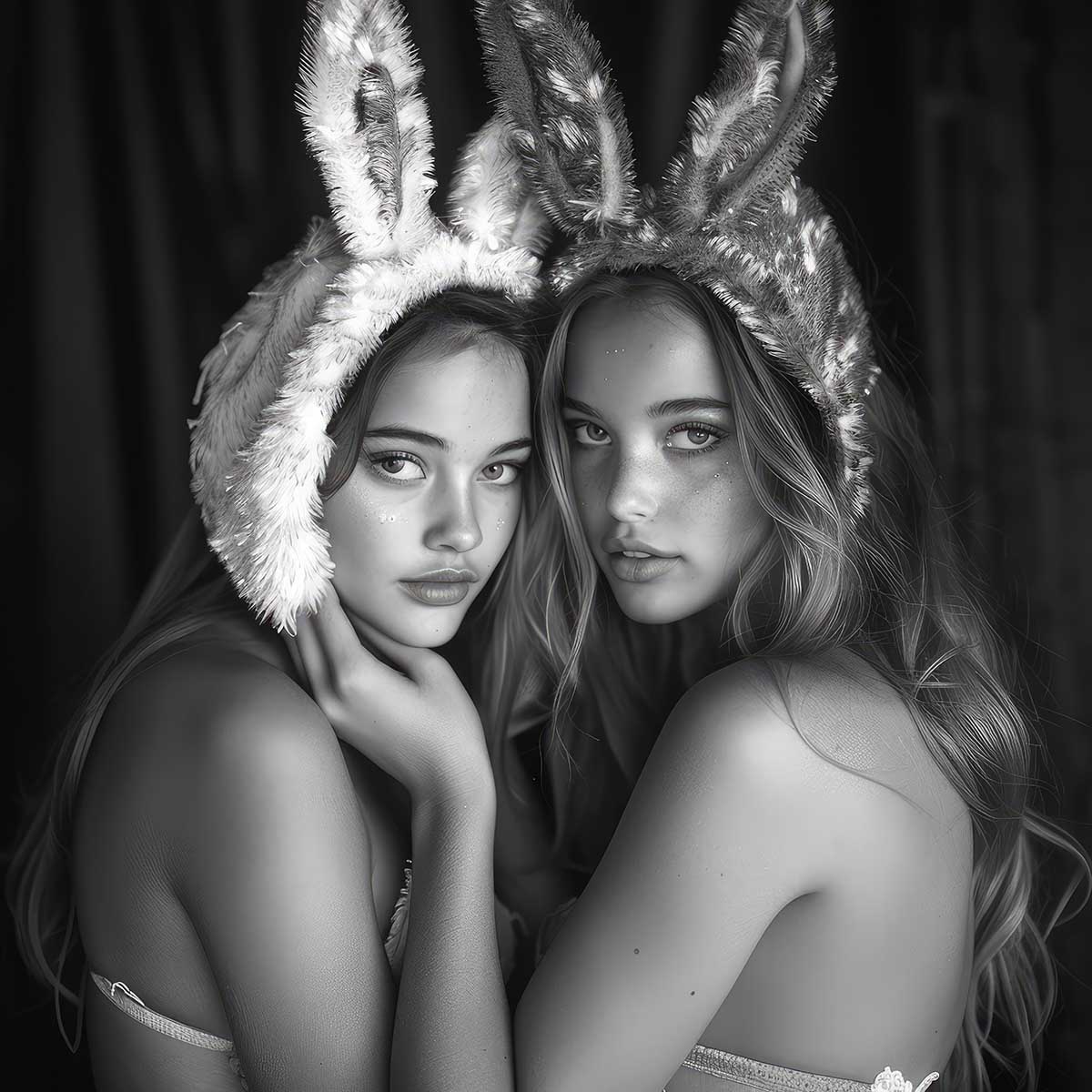 バニーガール モデル ポートレート ガールズフォト モノクロ 白黒 写真 女性モデル セクシー イースター うさぎ 正方形ポスター 四角 デザイン ポスター スクエア インテリア デザイン プリント 絵画 オフィス 住宅 店舗 お洒落 かっこいい【sq-poster-2651】｜ファッションポスターEFPI