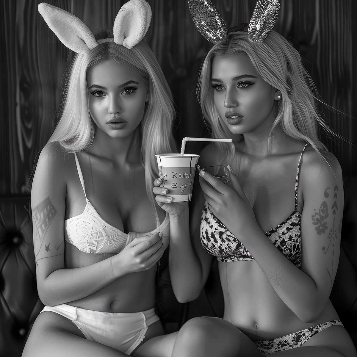 バニーガール モデル ポートレート ガールズフォト モノクロ 白黒 写真 女性モデル セクシー イースター うさぎ 正方形ポスター 四角 デザイン ポスター スクエア インテリア デザイン プリント 絵画 オフィス 住宅 店舗 お洒落 かっこいい【sq-poster-2664】｜ファッションポスターEFPI