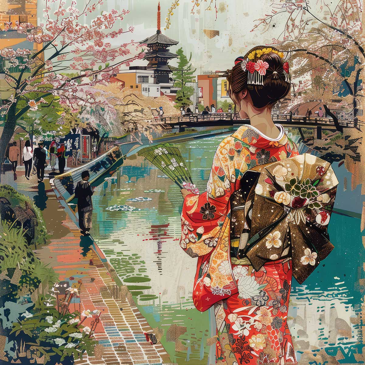 令和の浮世絵 和風 絵画 正方形ポスター 四角 版画 江戸 掛け軸 舞子 着物 女性 デザイン ポスター スクエア インテリア オフィス 住宅 店舗 お洒落 かっこいい【sq-poster-2680】｜ファッションポスターEFPI