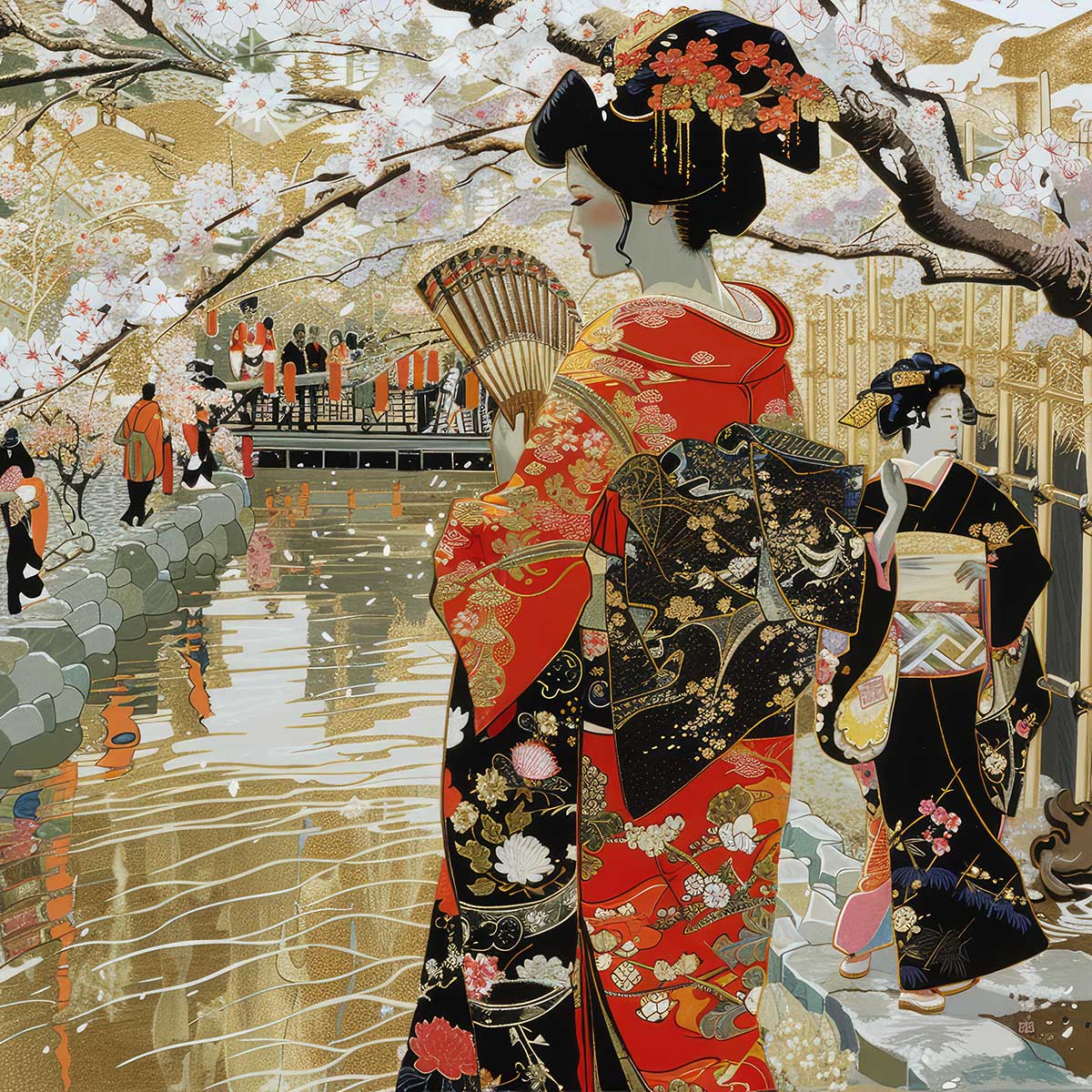 令和の浮世絵 和風 絵画 正方形ポスター 四角 版画 江戸 掛け軸 舞子 着物 女性 デザイン ポスター スクエア インテリア オフィス 住宅 店舗 お洒落 かっこいい【sq-poster-2681】