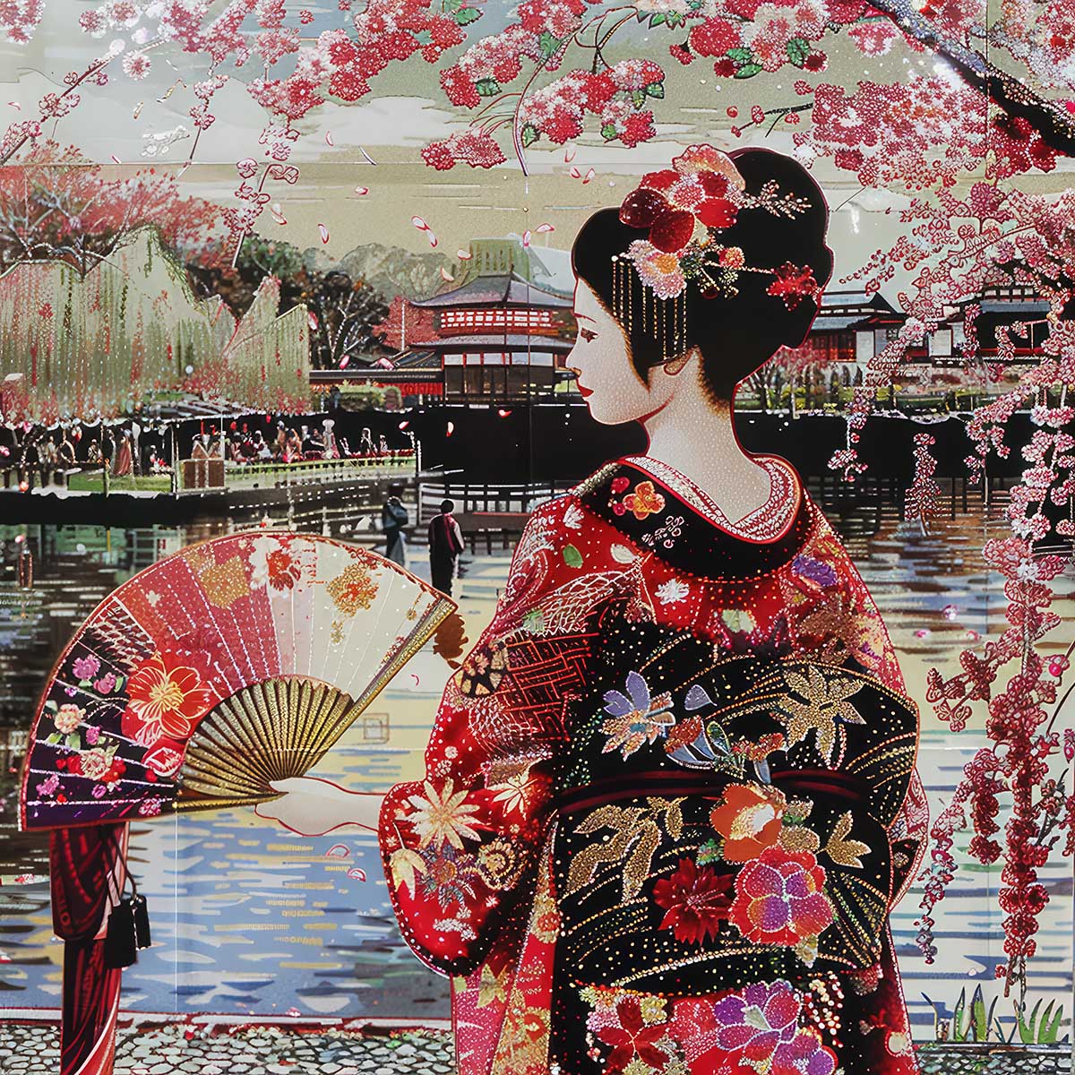 令和の浮世絵 和風 絵画 正方形ポスター 四角 版画 江戸 掛け軸 舞子 着物 女性 デザイン ポスター スクエア インテリア オフィス 住宅 店舗 お洒落 かっこいい【sq-poster-2682】|ファッションポスターEFPI