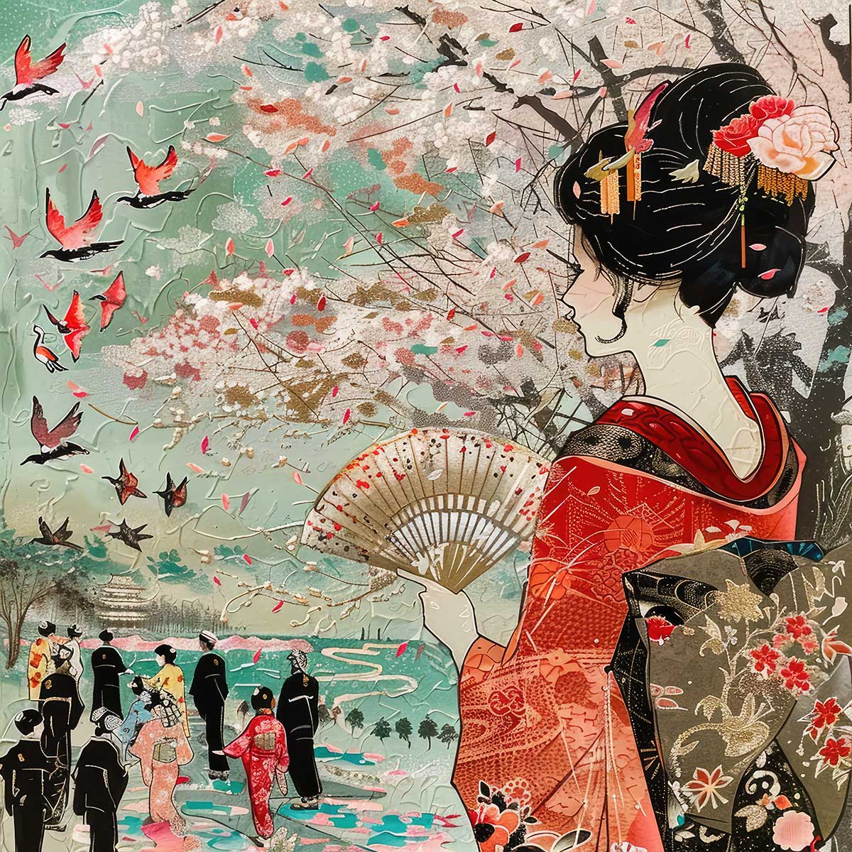 令和の浮世絵 和風 絵画 正方形ポスター 四角 版画 江戸 掛け軸 舞子 着物 女性 デザイン ポスター スクエア インテリア オフィス 住宅 店舗 お洒落 かっこいい【sq-poster-2684】