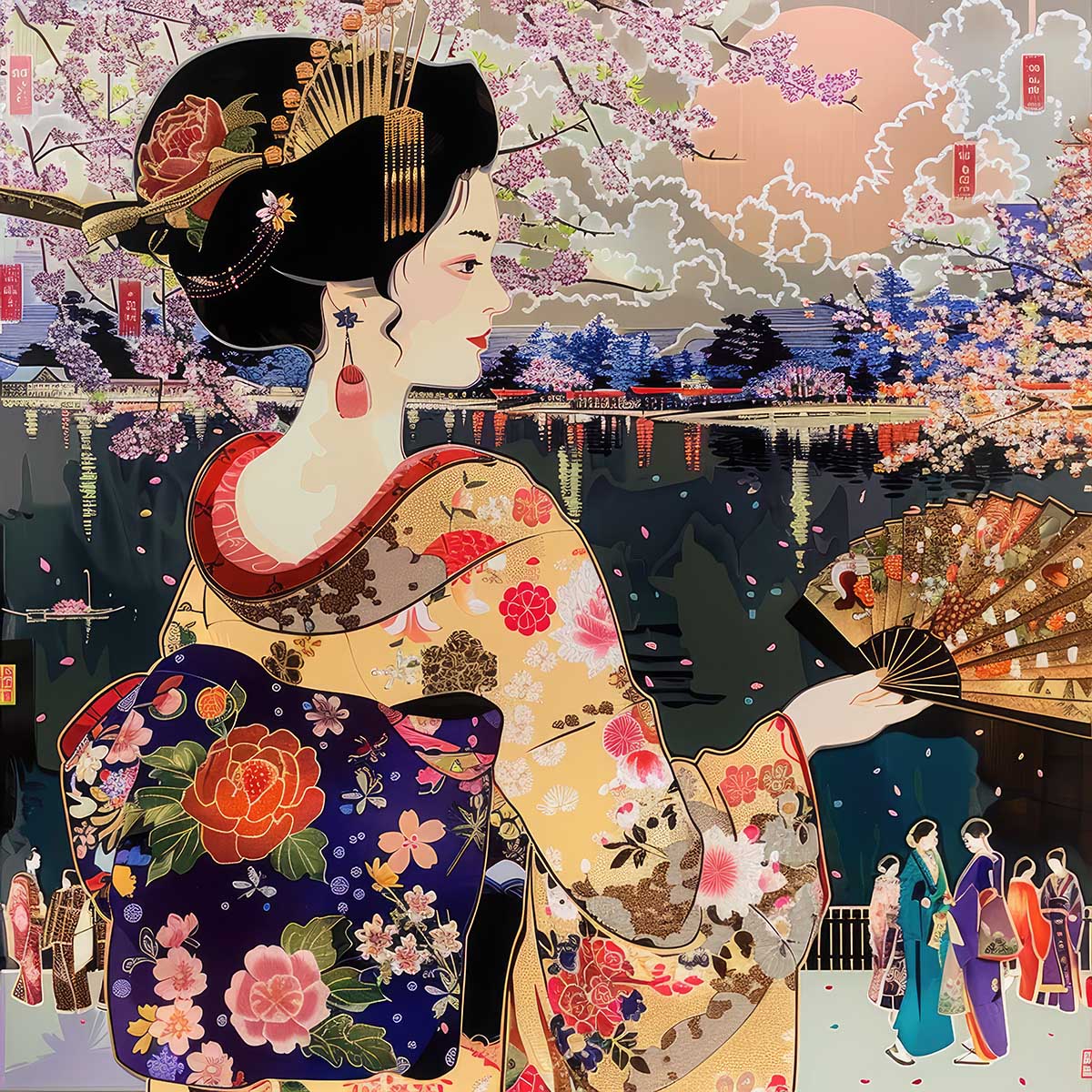 令和の浮世絵 和風 絵画 正方形ポスター 四角 版画 江戸 掛け軸 舞子 着物 女性 デザイン ポスター スクエア インテリア オフィス 住宅 店舗 お洒落 かっこいい【sq-poster-2687】