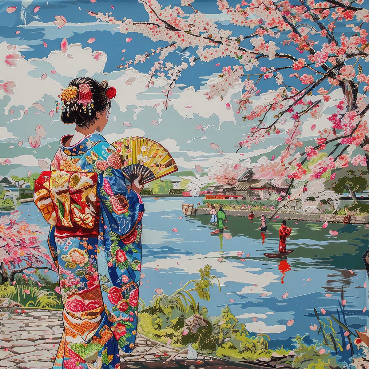 令和の浮世絵 和風 絵画 正方形ポスター 四角 版画 江戸 掛け軸 舞子 着物 女性 デザイン ポスター スクエア インテリア オフィス 住宅 店舗 お洒落 かっこいい【sq-poster-2690】