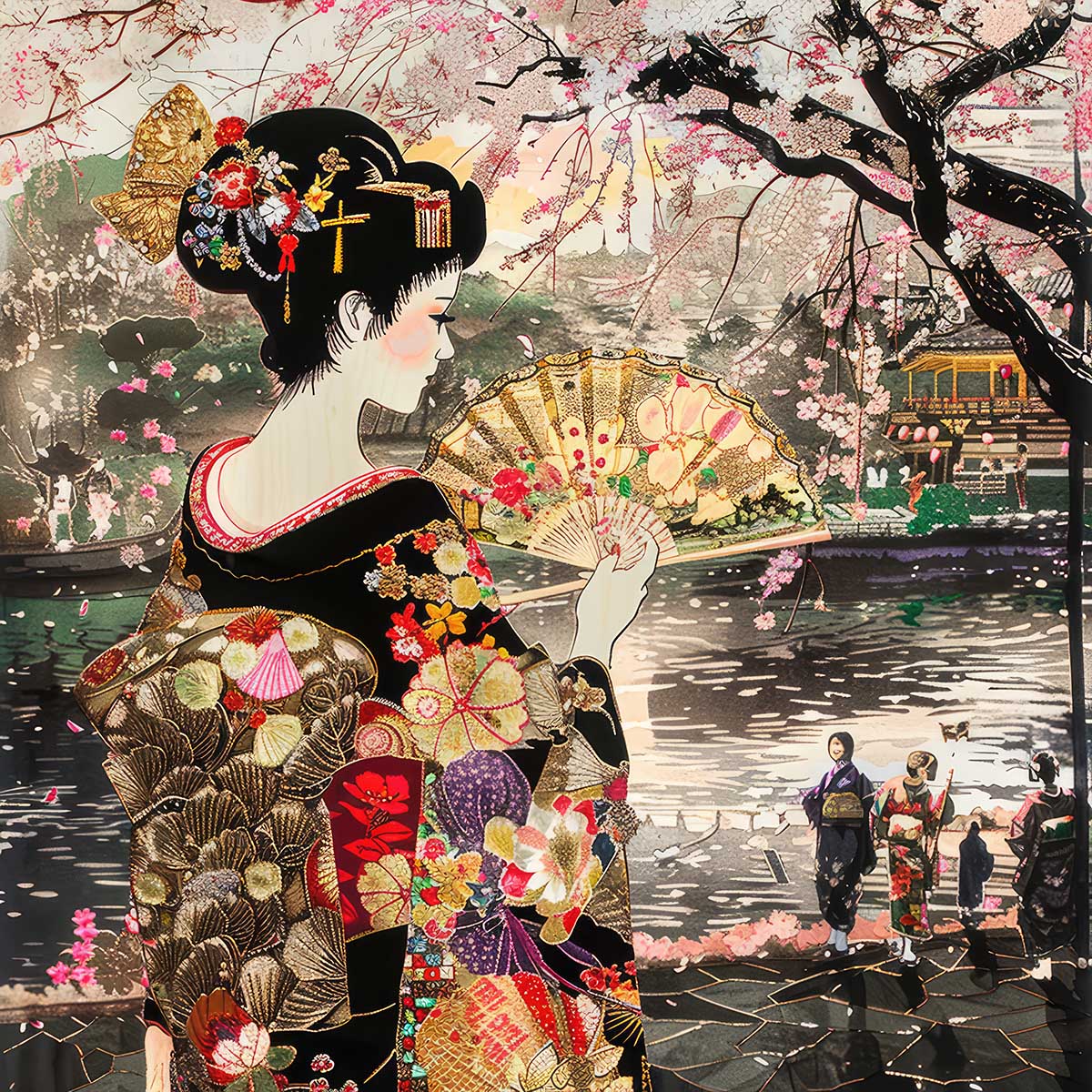 令和の浮世絵 和風 絵画 正方形ポスター 四角 版画 江戸 掛け軸 舞子 着物 女性 デザイン ポスター スクエア インテリア オフィス 住宅 店舗 お洒落 かっこいい【sq-poster-2693】