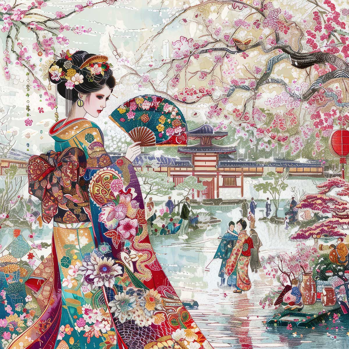 令和の浮世絵 和風 絵画 正方形ポスター 四角 版画 江戸 掛け軸 舞子 着物 女性 デザイン ポスター スクエア インテリア オフィス 住宅 店舗 お洒落 かっこいい【sq-poster-2694】