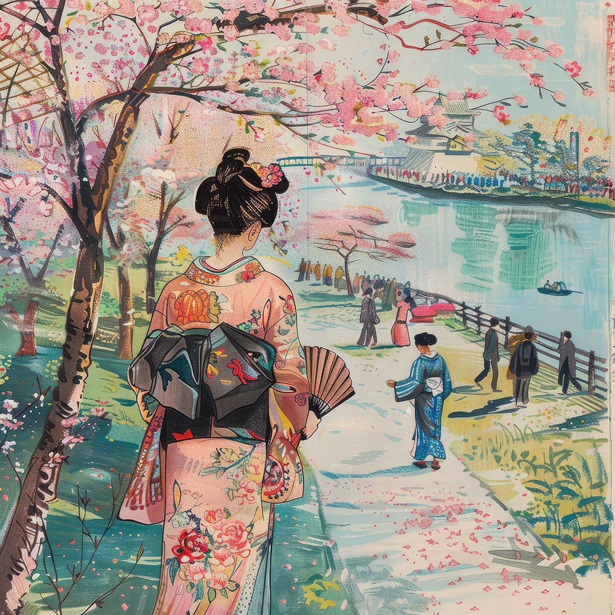 令和の浮世絵 和風 絵画 正方形ポスター 四角 版画 江戸 掛け軸 舞子 着物 女性 デザイン ポスター スクエア インテリア オフィス 住宅 店舗 お洒落 かっこいい【sq-poster-2695】
