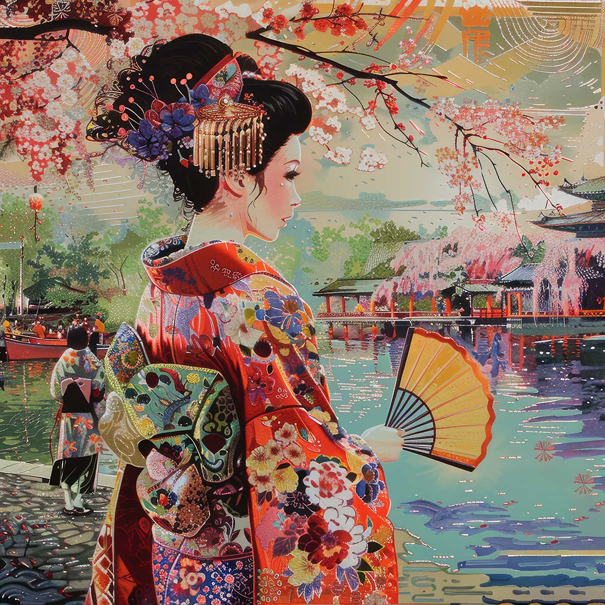 令和の浮世絵 和風 絵画 正方形ポスター 四角 版画 江戸 掛け軸 舞子 着物 女性 デザイン ポスター スクエア インテリア オフィス 住宅 店舗 お洒落 かっこいい【sq-poster-2703】