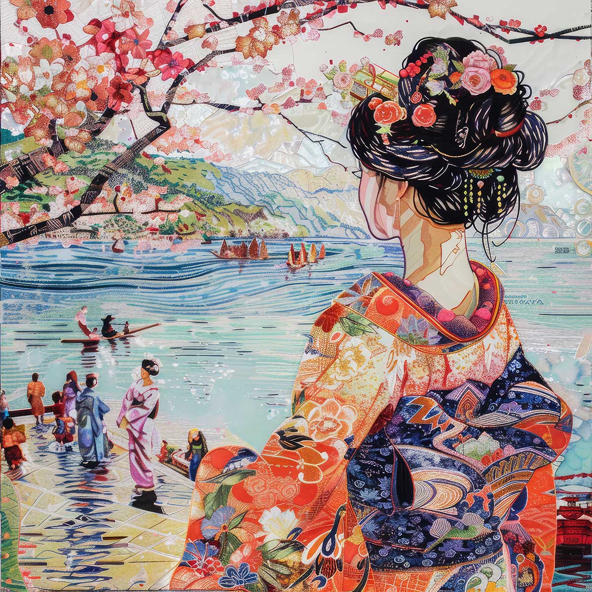 令和の浮世絵 和風 絵画 正方形ポスター 四角 版画 江戸 掛け軸 舞子 着物 女性 デザイン ポスター スクエア インテリア オフィス 住宅 店舗 お洒落 かっこいい【sq-poster-2706】
