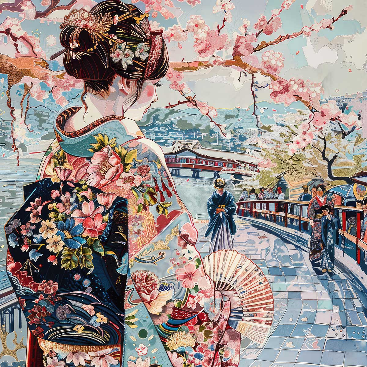 令和の浮世絵 和風 絵画 正方形ポスター 四角 版画 江戸 掛け軸 舞子 着物 女性 デザイン ポスター スクエア インテリア オフィス 住宅 店舗 お洒落 かっこいい【sq-poster-2707】