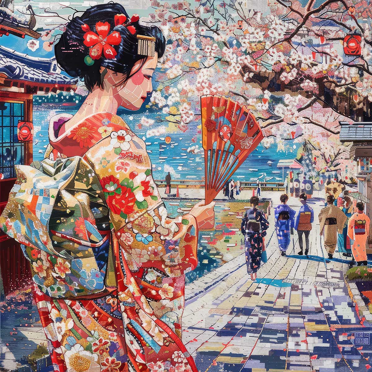 令和の浮世絵 和風 絵画 正方形ポスター 四角 版画 江戸 掛け軸 舞子 着物 女性 デザイン ポスター スクエア インテリア オフィス 住宅 店舗 お洒落 かっこいい【sq-poster-2712】