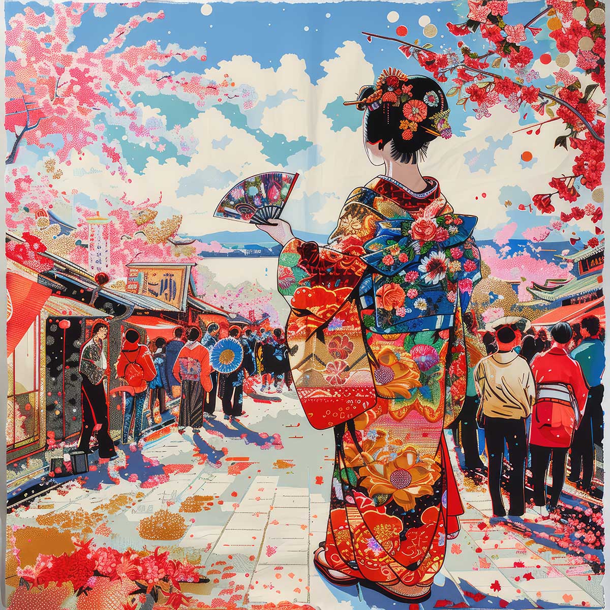 令和の浮世絵 和風 絵画 正方形ポスター 四角 版画 江戸 掛け軸 舞子 着物 女性 デザイン ポスター スクエア インテリア オフィス 住宅 店舗 お洒落 かっこいい【sq-poster-2717】｜ファッションポスターEFPI