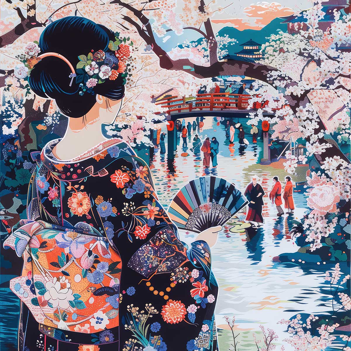 令和の浮世絵 和風 絵画 正方形ポスター 四角 版画 江戸 掛け軸 舞子 着物 女性 デザイン ポスター スクエア インテリア オフィス 住宅 店舗 お洒落 かっこいい【sq-poster-2718】|ファッションポスターEFPI